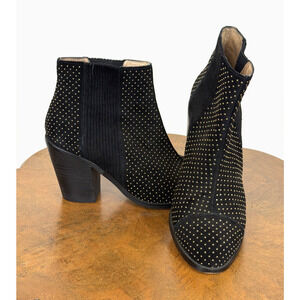 Anthropologie Black Suede Studded Ankle Boots 3.5" Heel Sz 8 Bootie